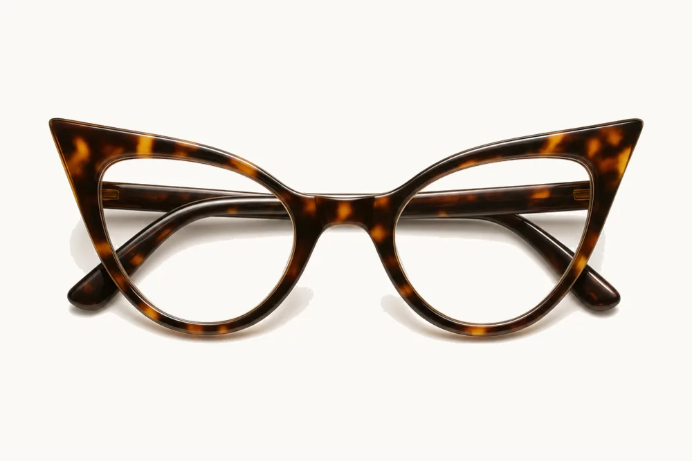 Cat-eye glasses frames, a flattering shape for a round face